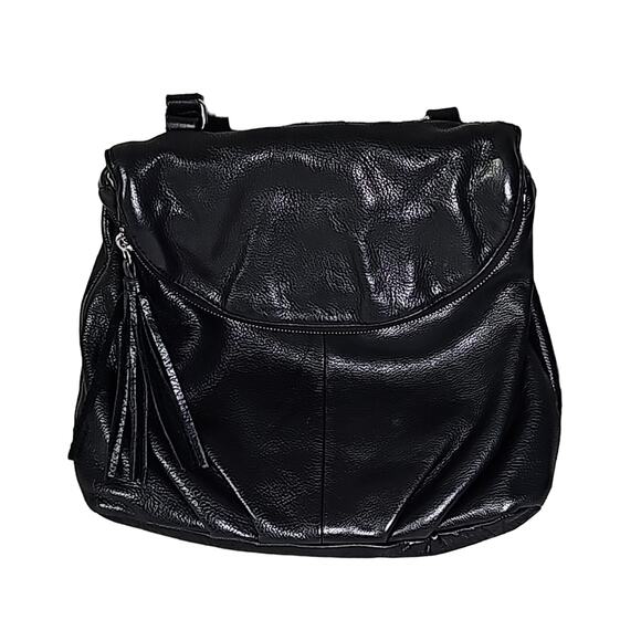 Margot Black Leather Zipper Flap Hobo Backpack Khaki Straps main image 8